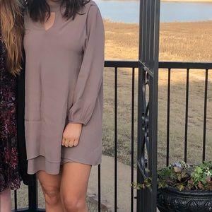 Audrey light brown keyhole long sleeve dress